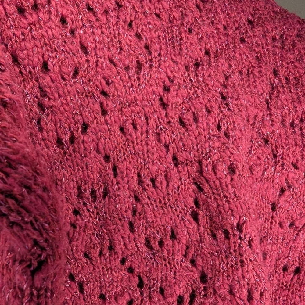 Justice Big Girls Size 16 Open Knit Sweater Lace Trim Berry Metallic - Picture 4 of 6